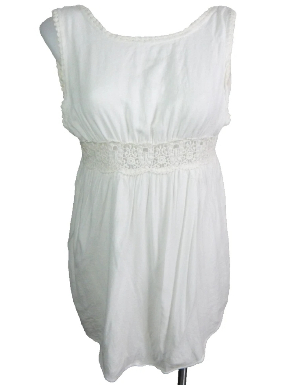 The Impeccable Pig White Sleeveless Lace Trim Mini Dress